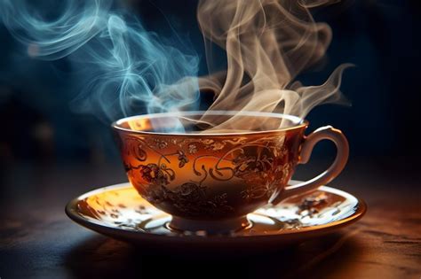 Premium AI Image Vintage Cup Of Steaming Hot Tea On A Beautiful Saucer