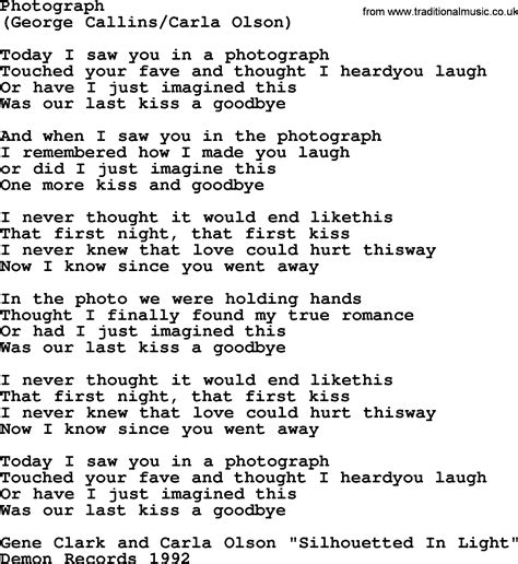 Photograph, by The Byrds - lyrics with pdf