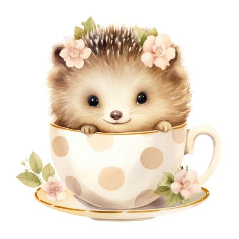 Watercolor hedgehog pop teacup cartoon mammal rodent | Premium AI ...