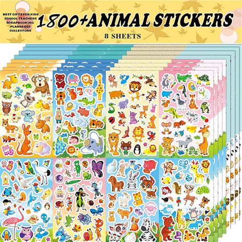 Amazon.com: Sinceroduct 64 Sheets Stickers for Kids, 1800+pcs Animal ...