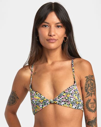 Flower Field Knotted Top De Bikini Cruzado En La Espalda Para Mujer