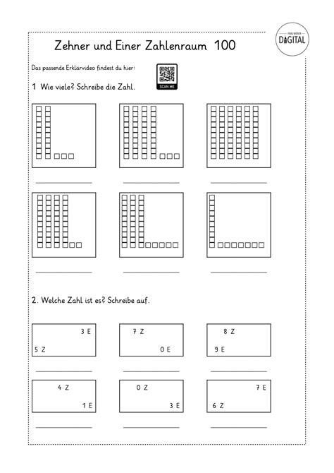 Zehner Und Einer Im Zahlenraum Bis 100 Arbeitsblatt Mit Lösung Klass