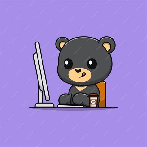 Premium Vector | Cartoon black bear playing computer