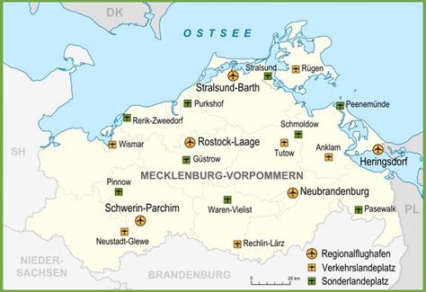 Map of airports in Mecklenburg-Vorpommern - Ontheworldmap.com