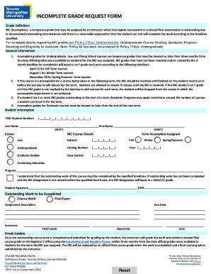 Canada Toronto Metropolitan University Incomplete Grade