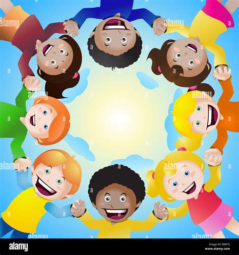 Illustration Of Multi Cultural Children Holding Hands In Circle