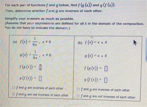 Solved For Each Pair Of Functions F And G Below Find F G X And G F