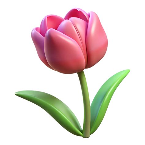 A Pink Tulip With Green Leaves Png