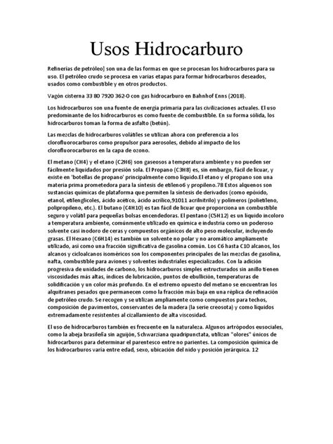 Los Usos Y Aplicaciones De Los Hidrocarburos Como Fuente De Energía Y Materia Prima Química