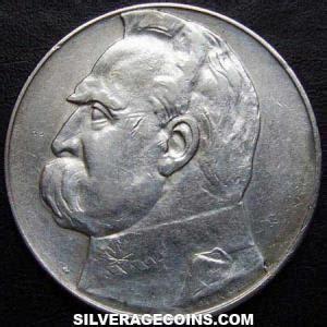 1935 W Polish Silver 10 Zlotych Jozef Pilsudski Silver Age Coins