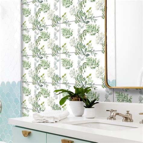 FUNLIFE Nordic Green Leaves Fern Bathroom Makeover Tile Etsy