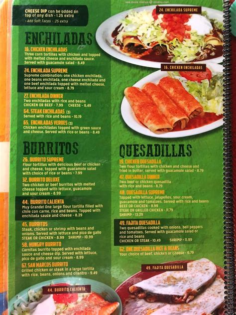 Menu at San Marcos Mexican Restaurant, Clanton