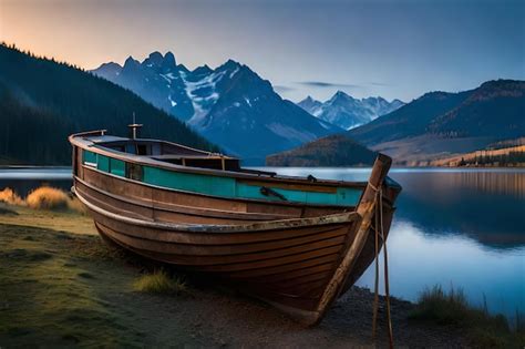 Um barco está atracado em frente a uma serra Foto Premium