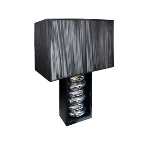 Lampe à Poser Pied Galets Argent Et Abat Jour Filaire Noir Modera