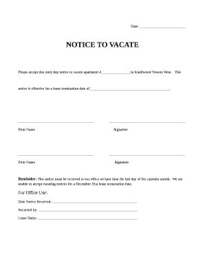 Fillable Online Notice To Vacate Ginkel Properties Fax Email Print