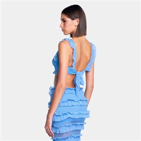 Gracie Ruffle Bustier Top Blue Ow Collection Wolf And Badger