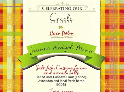 Coco Palm Creole Day Menu