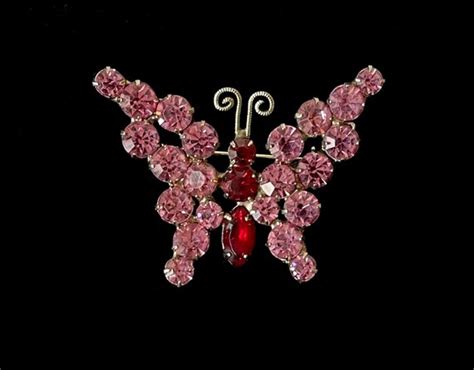 Vintage Juliana Pink And Red Butterfly Brooch Verifie Gem