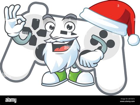 A Lovely Santa White Joystick Mascot Picture Style With Ok Finger Stock