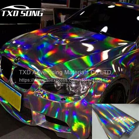 Premium Silver Laser Car Wrap Film Holographic Rainbow Sticker Car