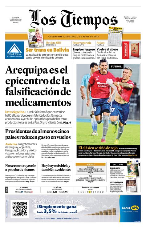 Portadas De Periódicos De Bolivia Del Domingo 7 De Abril De 2019 Eju Tv