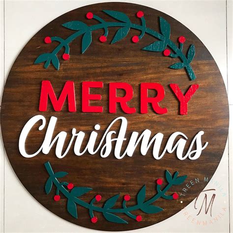 Merry Christmas Round Wood Sign – Treen Manila