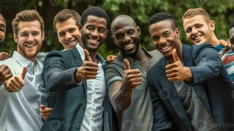 Ai Generative Happy African And Caucasian Male Buddies Greeting At