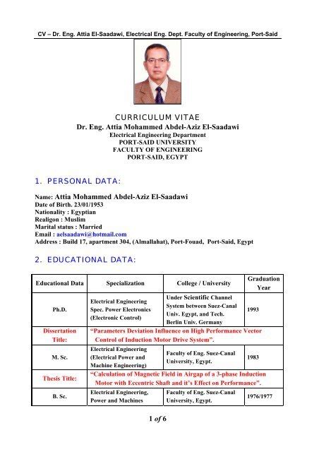 Curriculum Vitae Dr Eng Attia Mohammed Abdel Aziz El