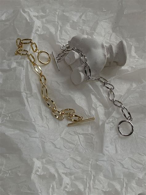 Sterling Silver With Gold Plated Simplistic Hollow Chain Bracelets