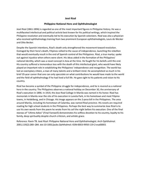 José Rizal José Rizal Philippine National Hero And Ophthalmologist