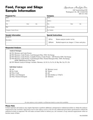 Fillable Online Feed Forage And Silage Spectrum Analytic Inc Fax