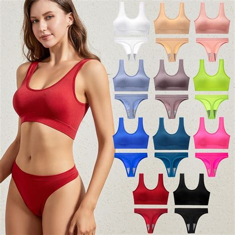 Wholesale Comfortable Womens Seamless Underwear Crop Top Bra Thong Piece Lingerie Sexy Bra
