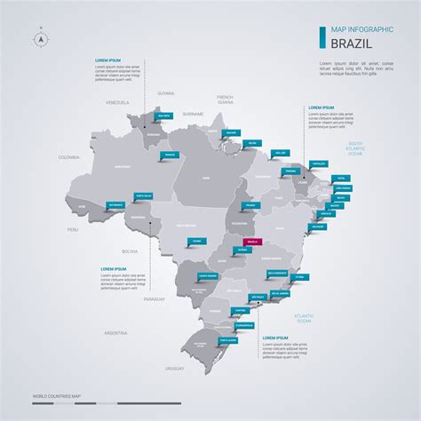 Brazil Vector Map With Infographic Elements Pointer Marks Editable