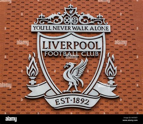 One Of The Two Giant Silver Crests Of Liverpool Fc Pictured On The New