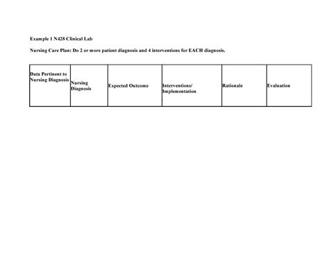 Updated Care Plan Templates Example 1 N428 Clinical Lab Nursing Care Plan Do 2 Or More