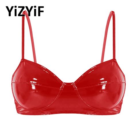 Soutien Gorge En Similicuir Pour Femme Haut De Lingerie Sexy Wetlook Latex Pvc Sans Fil Rave
