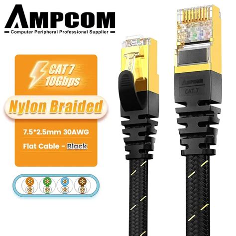 Ampcom Cat Ethernet Cable Flat Lan Cable Sftp Round Rj Network Cable