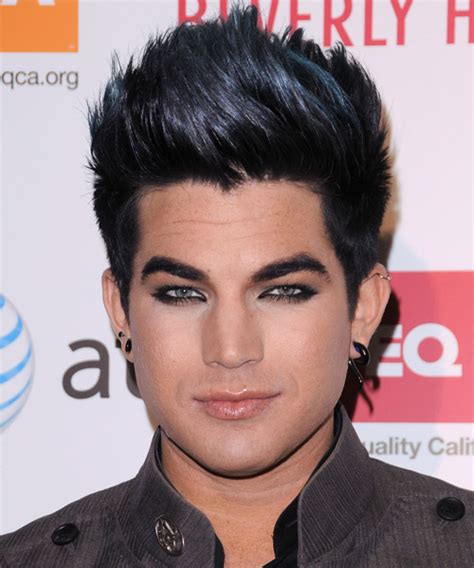 Adam Lambert Short Straight Black Ash Emo Hairstyle With Blue Highlights