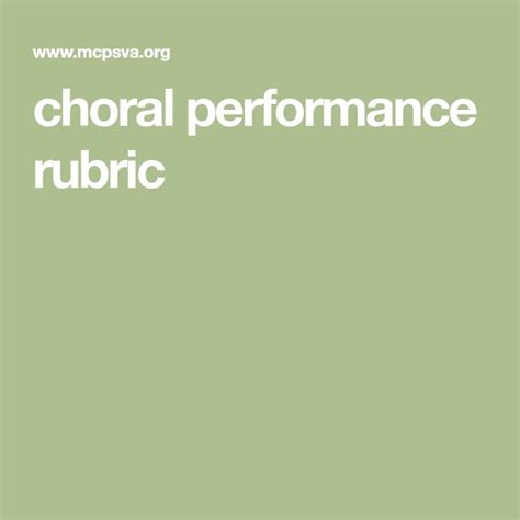 Choral Performance Rubric In 2020 Choral Rubrics Choir