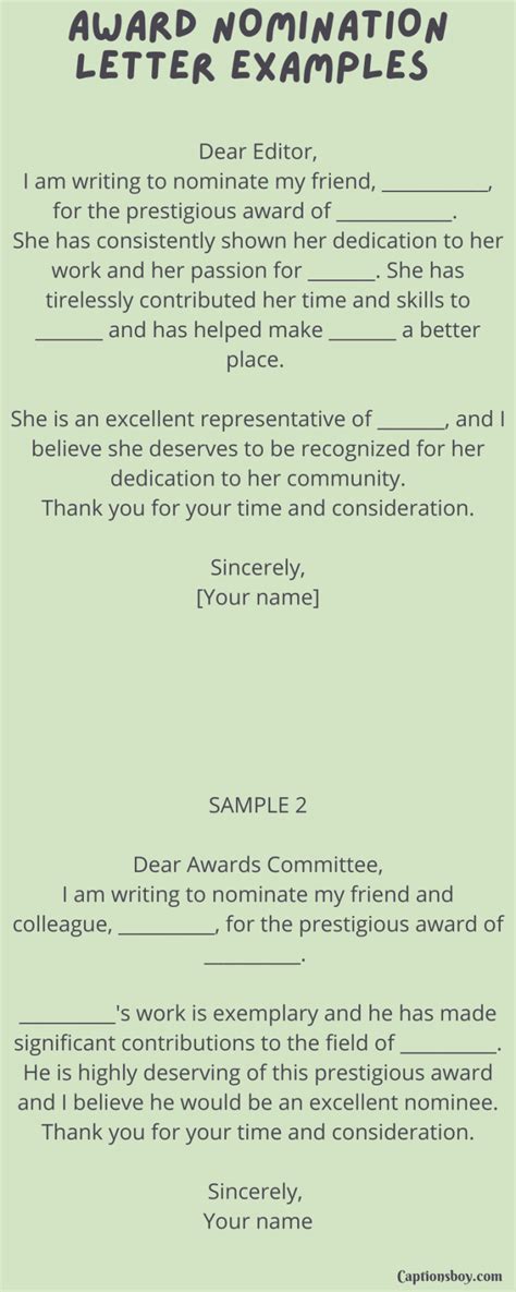 Award Nomination Letter Examples 10 Samples