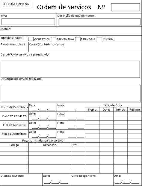 Modelo De Ordem De Servi O De Manuten O Em Excel Smart Planilhas