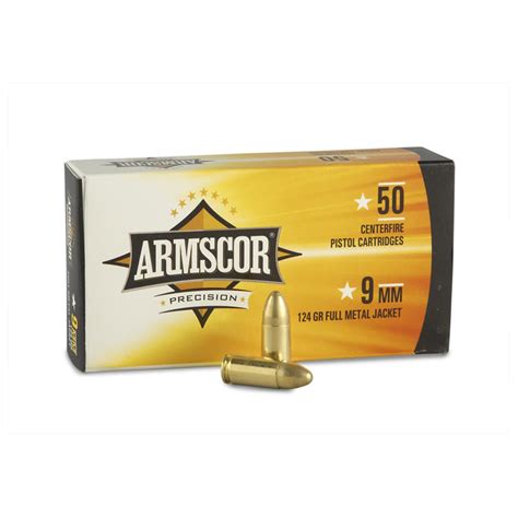 Armscor, 9mm Luger, FMJ, 124 Grain, 500 Rounds - 198449, 9mm Ammo at ...