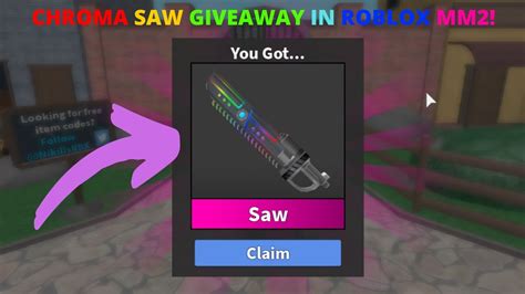 Chroma Saw Giveaway In Roblox Mm2 Mega Giveaway Part 5 Youtube