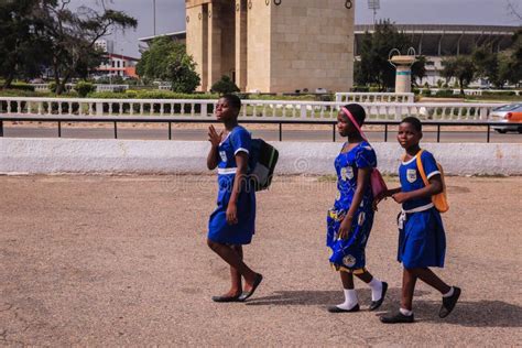 Local African Ghana People Walking To The Daily Activities On The Accra