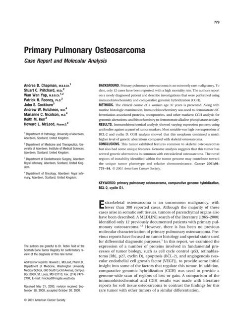 PDF Primary Pulmonary Osteosarcoma Case Report And Molecular