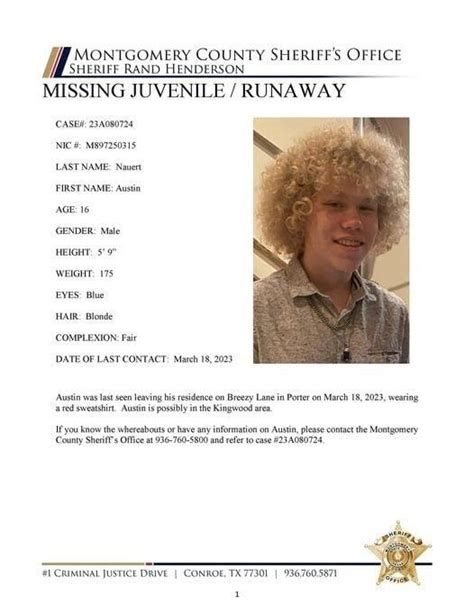 Missing Juvenile Runaway Austin Nauert Moco Motive