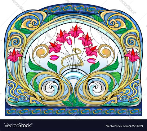 Beautiful Art Nouveau Stained Glass Window Vector Image