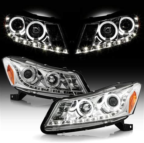 Acanii For 2008 2012 Honda Accord Sedan Led Drl Halo Chrome Housing Projector