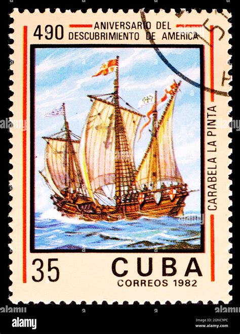 CUBA CIRCA 1982 A Stamp Printed In Cuba Shows Image Caravel From