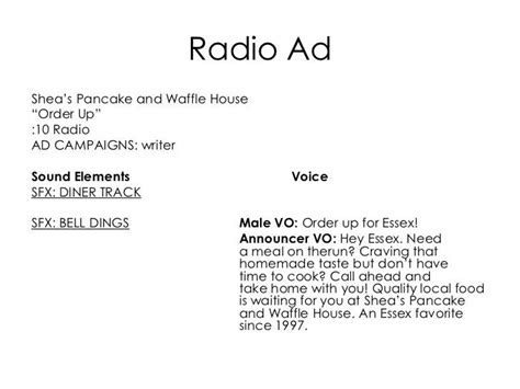 30 Second Radio Commercial Script Free Download Radio Radio Advertising Script